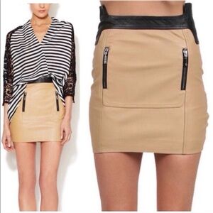 Stella & Jamie Tan Mini Leather Skirt with Black Details